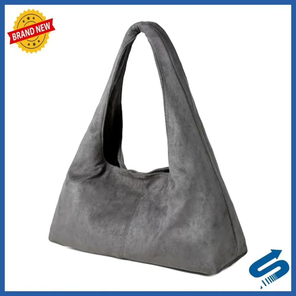 Slouchy Hobo Bag Foldable Shoulder Crossbody Tote Suede Minimal Chic